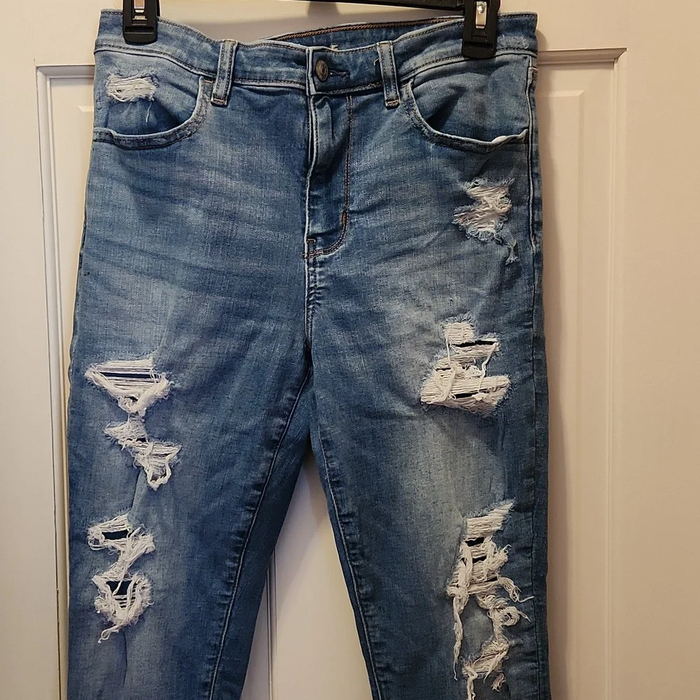 American Eagle Next Level Stretch 12 Short Blue Denim Distressed Jeggings Jeans - Picture 2 of 11